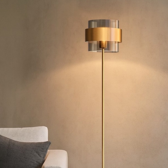 Lampada da terra design moderno paralume cilindrico vetro fume'