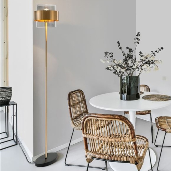 Lampada da terra design moderno paralume cilindrico vetro fume'