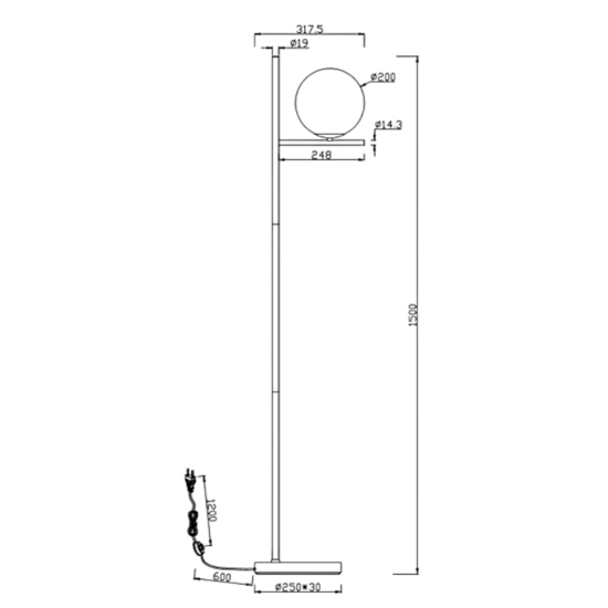 Lampada da terra moderna colore oro per salotto h150 cm