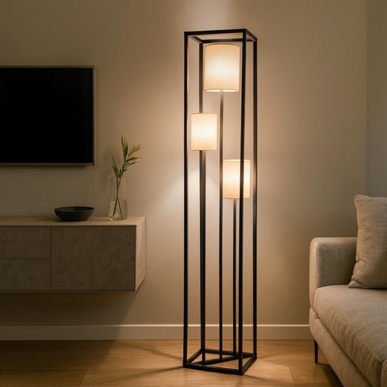 Lampada da terra tre luci con portalampada in tessuto