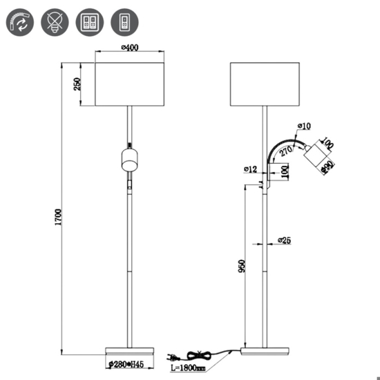 Lampada da terra per salotto due luci orientabile colore argento Lampada da terra per salotto due luci orientabile colore argento