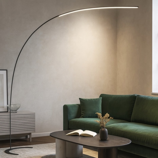Lampada ad arco design nera led 18w 3000k dimmerabile