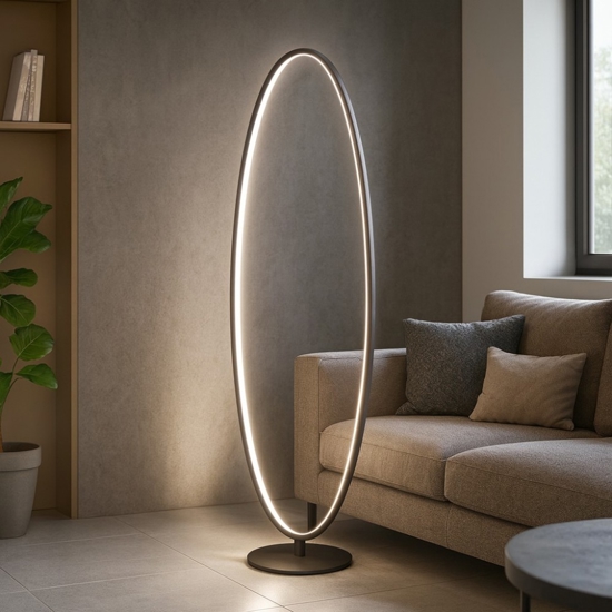 Lampada da terra moderna led 3000k circolare nera