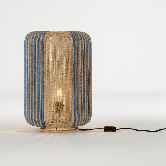 Lampada da terra corda naturale dettagli blu rustica