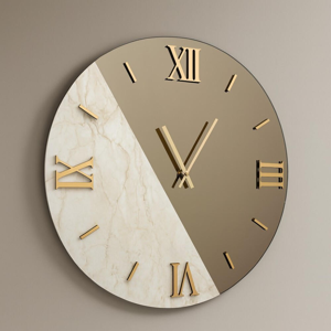 Orologio rotondo da parete specchio bronzo effetto marmo 100cm