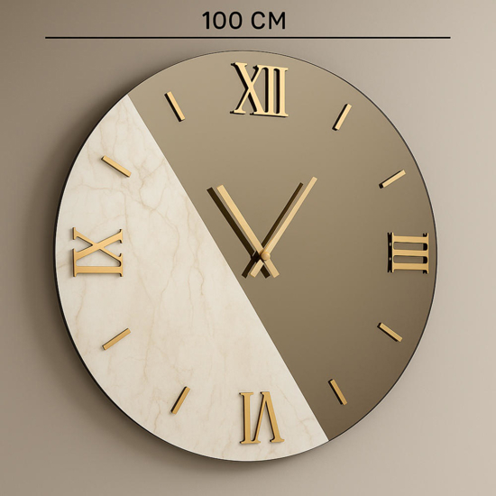 Orologio rotondo da parete specchio bronzo effetto marmo 100cm