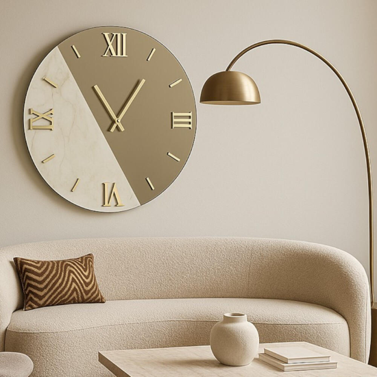 Orologio da parete rotondo 60cm marmo laminato specchio bronzo