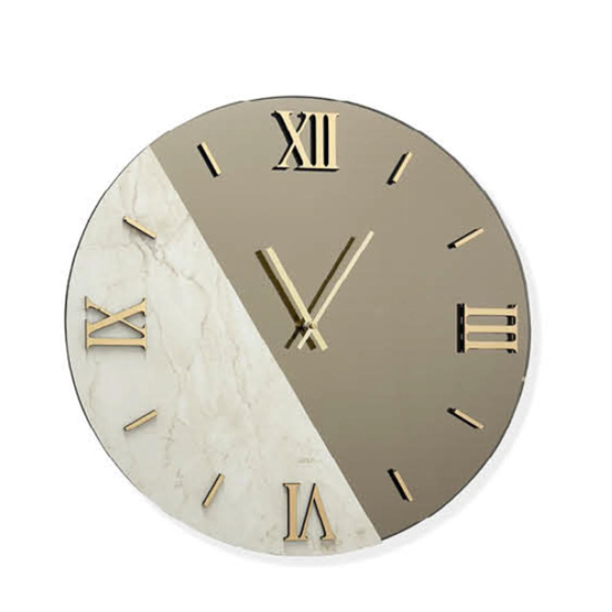 Orologio da parete rotondo 60cm marmo laminato specchio bronzo