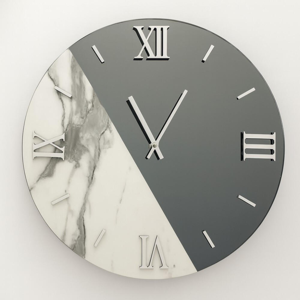 Grande orologio da muro 100cm rotondo specchio fume e marmo laminato