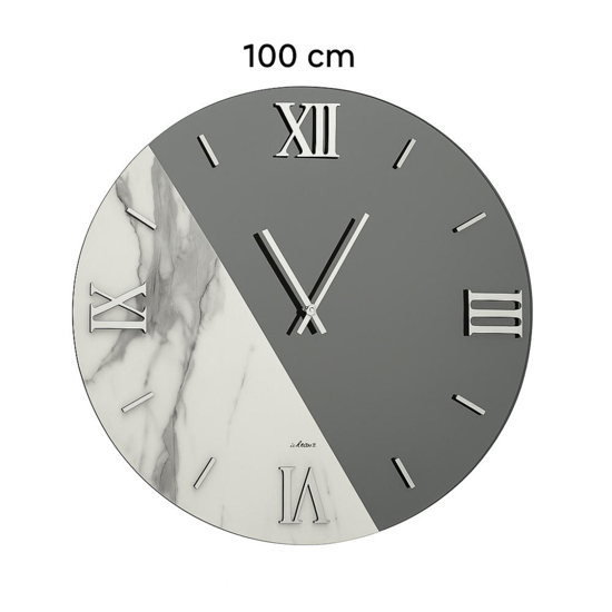 Grande orologio da muro 100cm rotondo specchio fume e marmo laminato