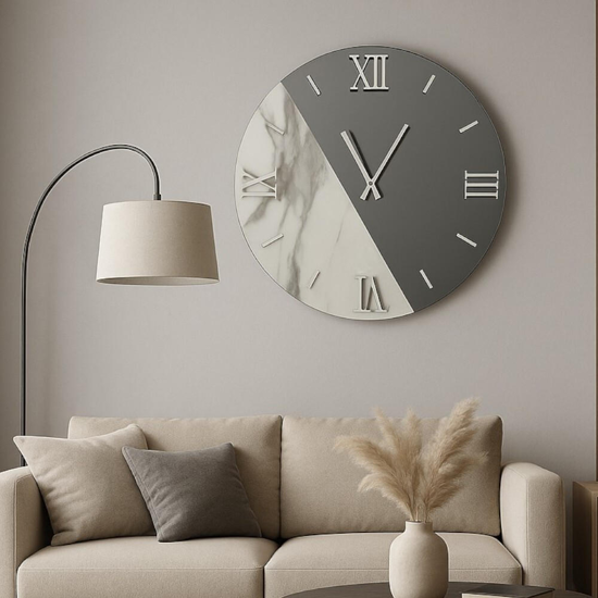 Orologio da muro moderno specchio fume marmo laminato rotondo 80cm