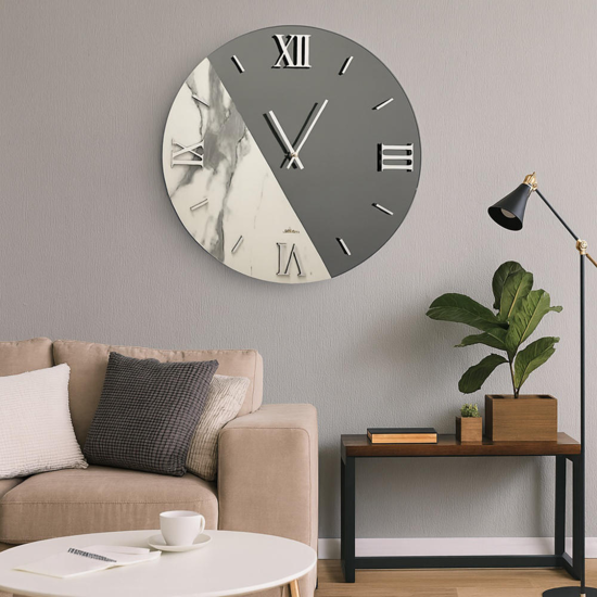 Orologio da muro moderno specchio fume marmo laminato rotondo 80cm
