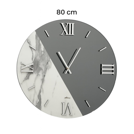 Orologio da muro moderno specchio fume marmo laminato rotondo 80cm