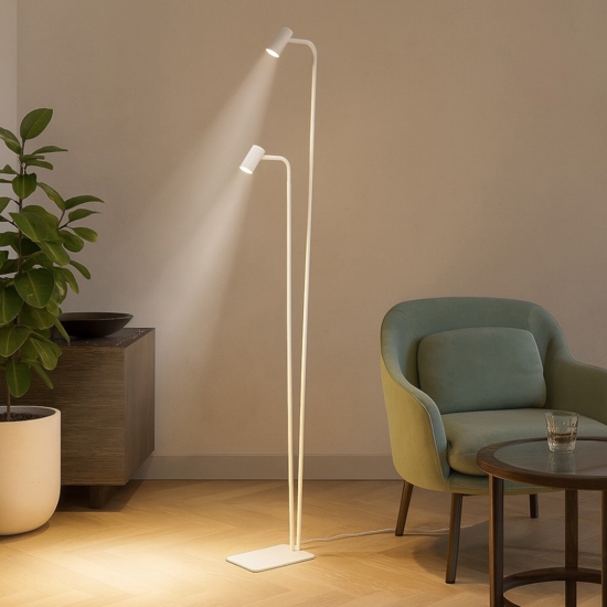 Ideal lux ginger pt2 lampada da terra bianca doppia luce orientabile