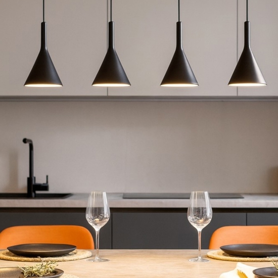 Lampadario di ceramica 4 luci nera per tavolo cucina