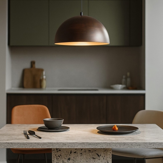 Lampadario per cucina cupola ruggine marrone metallo