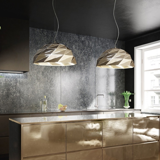 Lampadario cupola design per cucina oro satinato tilt perenz illuminazione