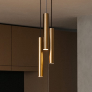 Lampadario tre cilindri grappolo oro per tavolo cucina