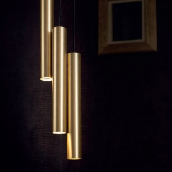 Lampadario tre cilindri grappolo oro per tavolo cucina