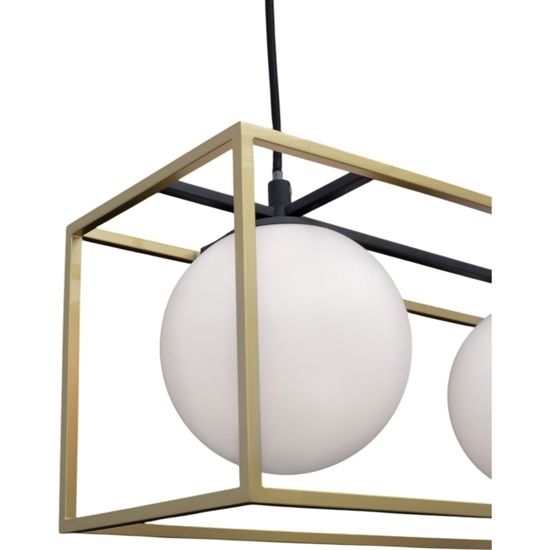 Lampadario dorato per tavolo da cucina sfere vetro bianco