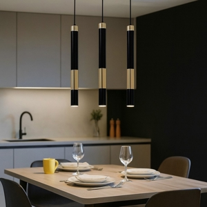 Lampadario per cucina 3 cilindri nero oro fp