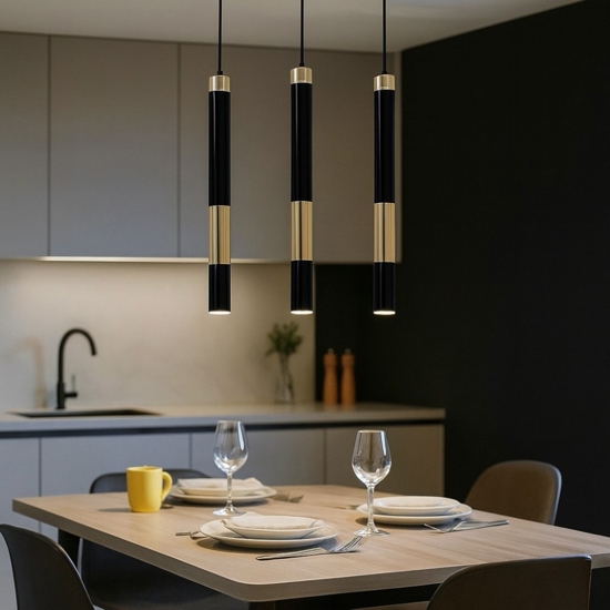 Lampadario per cucina 3 cilindri nero oro fp