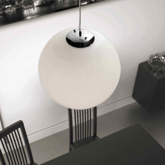 Lampadario per cucina sfera 40cm vetro bianco lucido