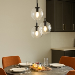 Lampadario moderno sfere vetri trasparenti fp