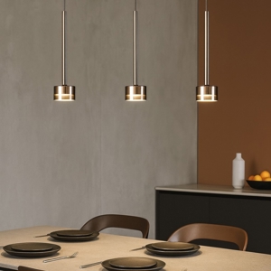 Lampadario per cucina moderna 3 luci vetri rame