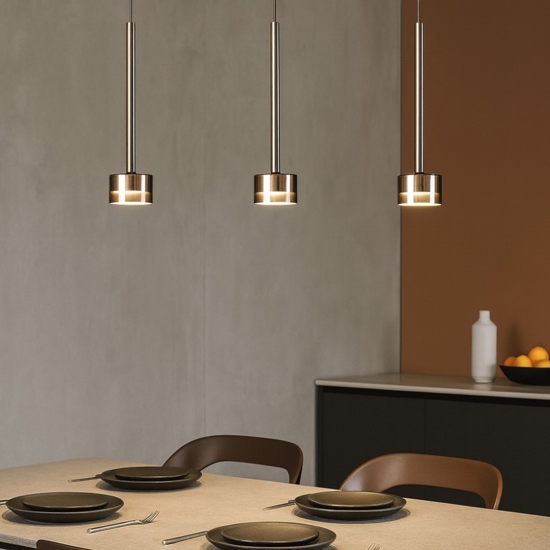 Lampadario per cucina moderna 3 luci vetri rame