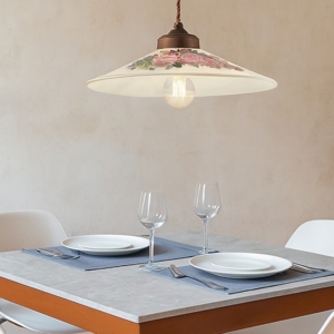 Ferroluce lampadario da cucina rustica ceramica bianca decorazione floreale