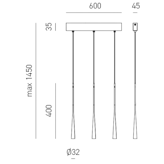 Lampadario da cucina led 16w 3000k nero dafne gea luce