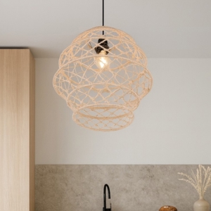 Lampadario per cucina marrone paralume in maglia di canapa