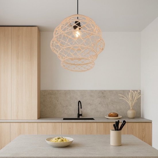 Lampadario per cucina marrone paralume in maglia di canapa