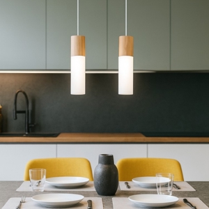 Lampadario 2 luci per isola cucina bianco legno