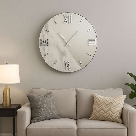 Grande orologio da parete rotondo 100cm design specchio effetto marmo