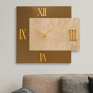 Orologio quadrato da muro design specchio bronzo e marmo laminato 80x90cm