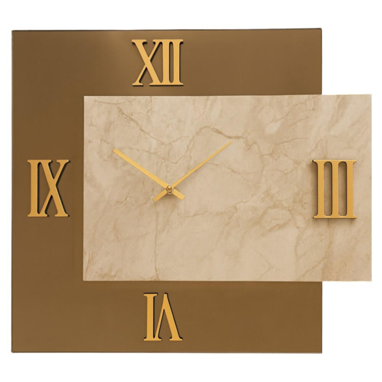 Orologio quadrato da muro design specchio bronzo e marmo laminato 80x90cm