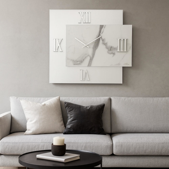 Orologio da parete 60x70cm specchio chiaro e finitura effetto marmo