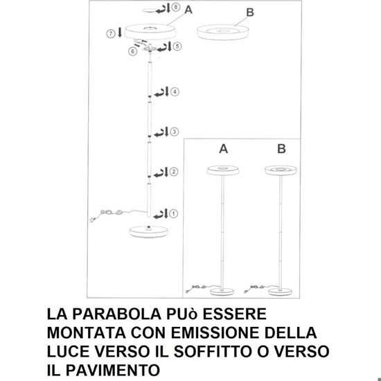 Lampada da terra moderna led 3000k nera h170 cm