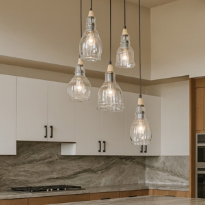 Gretel sp5 ideal lux lampadario vetri barattolo inserti legno