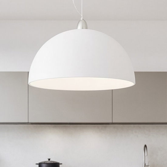 Lampadario 50cm per cucina moderna cupola di vetro bianco