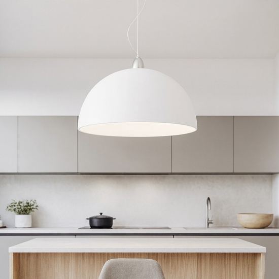 Lampadario 50cm per cucina moderna cupola di vetro bianco
