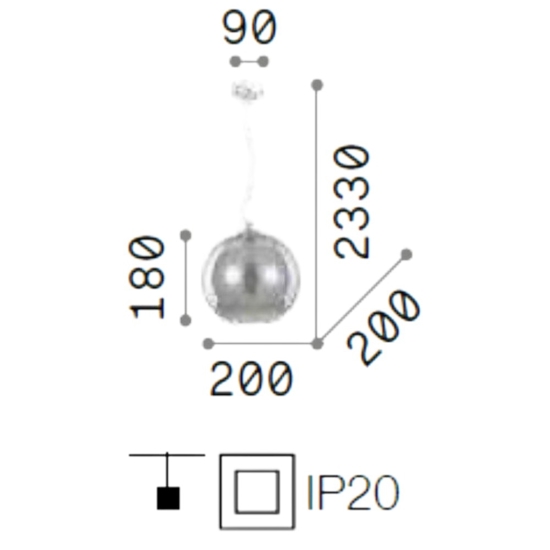 Nemo sp1 d20 fume' ideal lux lampadario boccia sfera vetro