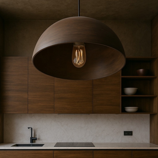 Lampadario per cucina vintage cupola marrone corten