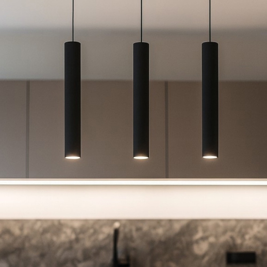 Lampadario per cucina nera 3 luci cilindri