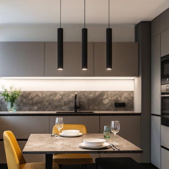 Lampadario per cucina nera 3 luci cilindri