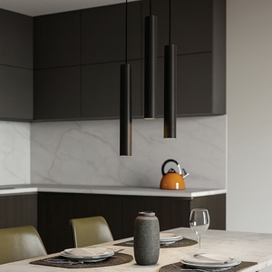 Lampadari tre cilindri a cascata metallo nero per cucina