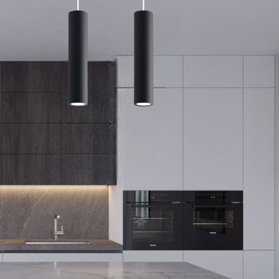 Lampadario nero 2 luci cilindri per cucina
