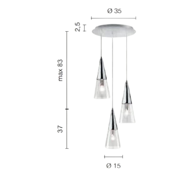 Ondaluce so trento lampadario da cucina oro tre luci vetri